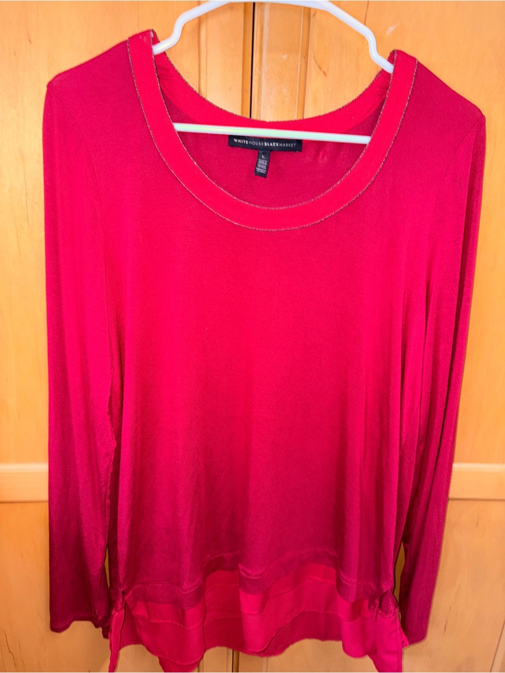 White House Black Market Red Long Sleeve Scoop Neck Top